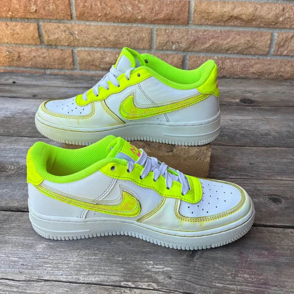Nike Air Force 1 Low GS 4.5Y Volt White Pink DV1680-100 Neon Sneakers
